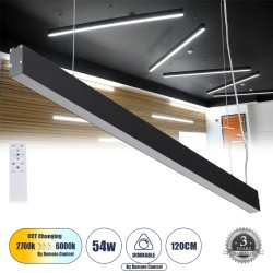 GLOBOSTAR® FELIX 61028-S Μοντέρνο Φωτιστικό Οροφής LED 54W 6500lm 120° AC 220-240V IP20 Ρυθμιζόμενο Λευκό CCT με Χειριστήριο από 2700K έως 6000K Dimmable - Lumileds SMD Chip - Μαύρο Ματ - Μ120 x Π3.5 x Υ7cm - 3 Χρόνια Εγγύηση