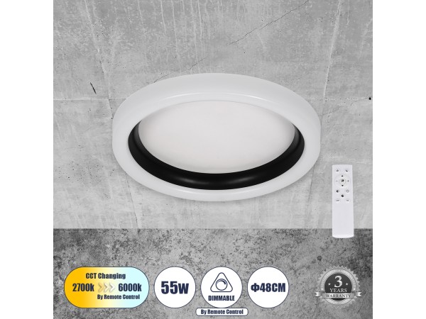GLOBOSTAR® ARIANA 61034 Μοντέρνο Φωτιστικό Οροφής LED 55W 6376lm 120° AC 220-240V IP20 Ρυθμιζόμενο Λευκό CCT με Χειριστήριο από 2700K έως 6000K Dimmable - Lumileds SMD Chip - Λευκό Ματ & Μαύρο Ματ - Μ48 x Π48 x Υ9cm - 3 Χρόνια Εγγύηση GLOBOSTAR® ARIANA 61034 Μοντέρνο Φωτιστικό Οροφής LED 55W 6376lm 120° AC 220-240V IP20 Ρυθμιζόμενο Λευκό CCT με Χειριστήριο από 2700K έως 6000K Dimmable - Lumileds SMD Chip - Λευκό Ματ & Μαύρο Ματ - Μ48 x Π48 x Υ9cm - 3 Χρόνια Εγγύηση
