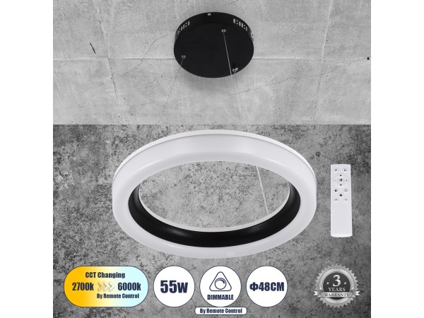 GLOBOSTAR® ARIANA 61037 Μοντέρνο Κρεμαστό Φωτιστικό Οροφής LED 55W 6376lm 120° AC 220-240V IP20 Ρυθμιζόμενο Λευκό CCT με Χειριστήριο από 2700K έως 6000K Dimmable - Lumileds SMD Chip - Μαυρό Ματ - Μ48 x Π48 x Υ6.5cm - 3 Χρόνια Εγγύηση GLOBOSTAR® ARIANA 61037 Μοντέρνο Κρεμαστό Φωτιστικό Οροφής LED 55W 6376lm 120° AC 220-240V IP20 Ρυθμιζόμενο Λευκό CCT με Χειριστήριο από 2700K έως 6000K Dimmable - Lumileds SMD Chip - Μαυρό Ματ - Μ48 x Π48 x Υ6.5cm - 3 Χρόνια Εγγύηση