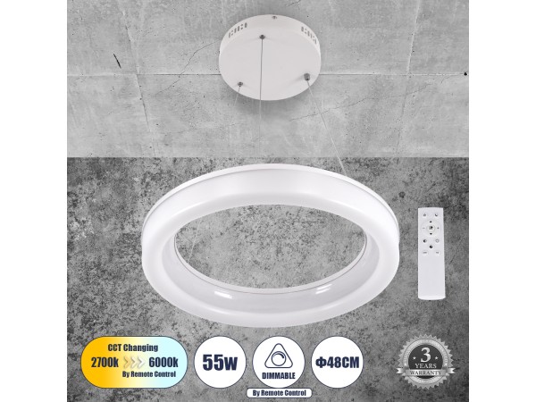 GLOBOSTAR® ARIANA 61038 Μοντέρνο Κρεμαστό Φωτιστικό Οροφής LED 55W 6376lm 120° AC 220-240V IP20 Ρυθμιζόμενο Λευκό CCT με Χειριστήριο από 2700K έως 6000K Dimmable - Lumileds SMD Chip - Λευκό Ματ - Μ48 x Π48 x Υ6.5cm - 3 Χρόνια Εγγύηση GLOBOSTAR® ARIANA 61038 Μοντέρνο Κρεμαστό Φωτιστικό Οροφής LED 55W 6376lm 120° AC 220-240V IP20 Ρυθμιζόμενο Λευκό CCT με Χειριστήριο από 2700K έως 6000K Dimmable - Lumileds SMD Chip - Λευκό Ματ - Μ48 x Π48 x Υ6.5cm - 3 Χρόνια Εγγύηση