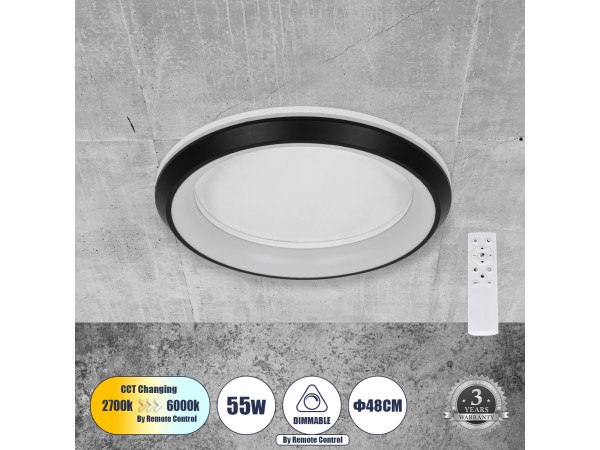 GLOBOSTAR® MELINA 61040 Μοντέρνο Φωτιστικό Οροφής LED 55W 6376lm 120° AC 220-240V IP20 Ρυθμιζόμενο Λευκό CCT με Χειριστήριο από 2700K έως 6000K Dimmable - Lumileds SMD Chip - Μαύρο Ματ - Μ48 x Π48 x Υ9cm - 3 Χρόνια Εγγύηση GLOBOSTAR® MELINA 61040 Μοντέρνο Φωτιστικό Οροφής LED 55W 6376lm 120° AC 220-240V IP20 Ρυθμιζόμενο Λευκό CCT με Χειριστήριο από 2700K έως 6000K Dimmable - Lumileds SMD Chip - Μαύρο Ματ - Μ48 x Π48 x Υ9cm - 3 Χρόνια Εγγύηση