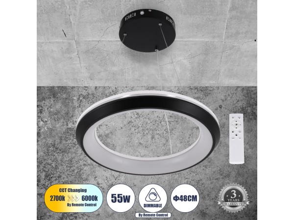 GLOBOSTAR® MELINA 61043 Μοντέρνο Κρεμαστό Φωτιστικό Οροφής LED 55W 6376lm 120° AC 220-240V IP20 Ρυθμιζόμενο Λευκό CCT με Χειριστήριο από 2700K έως 6000K Dimmable - Lumileds SMD Chip - Μαύρο Ματ - Μ48 x Π48 x Υ6.5cm - 3 Χρόνια Εγγύηση GLOBOSTAR® MELINA 61043 Μοντέρνο Κρεμαστό Φωτιστικό Οροφής LED 55W 6376lm 120° AC 220-240V IP20 Ρυθμιζόμενο Λευκό CCT με Χειριστήριο από 2700K έως 6000K Dimmable - Lumileds SMD Chip - Μαύρο Ματ - Μ48 x Π48 x Υ6.5cm - 3 Χρόνια Εγγύηση