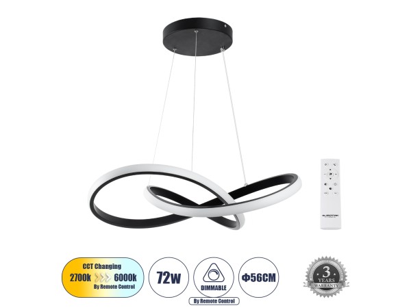 GLOBOSTAR® DEXTER 61049 Μοντέρνο Κρεμαστό Φωτιστικό Οροφής LED 72W 8064lm 300° AC 220-240V IP20 Ρυθμιζόμενο Λευκό CCT με Χειριστήριο από 2700K έως 6000K Dimmable - Lumileds SMD Chip - Μαύρο Ματ - Μ56 x Π56 x Υ14cm - 3 Χρόνια Εγγύηση GLOBOSTAR® DEXTER 61049 Μοντέρνο Κρεμαστό Φωτιστικό Οροφής LED 72W 8064lm 300° AC 220-240V IP20 Ρυθμιζόμενο Λευκό CCT με Χειριστήριο από 2700K έως 6000K Dimmable - Lumileds SMD Chip - Μαύρο Ματ - Μ56 x Π56 x Υ14cm - 3 Χρόνια Εγγύηση