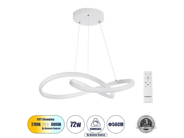 GLOBOSTAR® DEXTER 61050 Μοντέρνο Κρεμαστό Φωτιστικό Οροφής LED 72W 8064lm 300° AC 220-240V IP20 Ρυθμιζόμενο Λευκό CCT με Χειριστήριο από 2700K έως 6000K Dimmable - Lumileds SMD Chip - Λευκό Ματ - Μ56 x Π56 x Υ14cm - 3 Χρόνια Εγγύηση GLOBOSTAR® DEXTER 61050 Μοντέρνο Κρεμαστό Φωτιστικό Οροφής LED 72W 8064lm 300° AC 220-240V IP20 Ρυθμιζόμενο Λευκό CCT με Χειριστήριο από 2700K έως 6000K Dimmable - Lumileds SMD Chip - Λευκό Ματ - Μ56 x Π56 x Υ14cm - 3 Χρόνια Εγγύηση