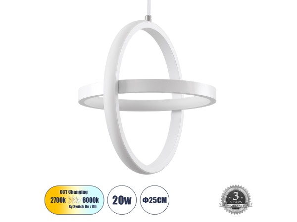 GLOBOSTAR® ALICE 61056 Μοντέρνο Κρεμαστό Φωτιστικό Οροφής LED 20W 2400lm 300° AC 220-240V IP20 Ρυθμιζόμενο Λευκό CCT με On/Off 2700K/4500K/6000K - Lumileds SMD Chip - Λευκό Ματ - Μ25 x Π22 x Υ25cm - 3 Χρόνια Εγγύηση GLOBOSTAR® ALICE 61056 Μοντέρνο Κρεμαστό Φωτιστικό Οροφής LED 20W 2400lm 300° AC 220-240V IP20 Ρυθμιζόμενο Λευκό CCT με On/Off 2700K/4500K/6000K - Lumileds SMD Chip - Λευκό Ματ - Μ25 x Π22 x Υ25cm - 3 Χρόνια Εγγύηση