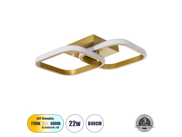 GLOBOSTAR® NORA 61063 Μοντέρνο Φωτιστικό Οροφής LED 22W 2640lm 300° AC 220-240V IP20 Ρυθμιζόμενο Λευκό CCT με On/Off 2700K/4500K/6000K - Lumileds SMD Chip - Σατινέ Χρυσό Βούρτσας - Μ40 x Π24 x Υ7cm - 3 Χρόνια Εγγύηση GLOBOSTAR® NORA 61063 Μοντέρνο Φωτιστικό Οροφής LED 22W 2640lm 300° AC 220-240V IP20 Ρυθμιζόμενο Λευκό CCT με On/Off 2700K/4500K/6000K - Lumileds SMD Chip - Σατινέ Χρυσό Βούρτσας - Μ40 x Π24 x Υ7cm - 3 Χρόνια Εγγύηση