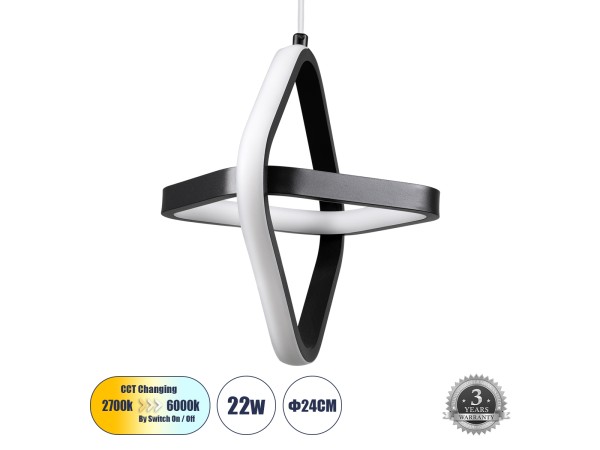 GLOBOSTAR® ROSE 61064 Μοντέρνο Κρεμαστό Φωτιστικό Οροφής LED 22W 2640lm 300° AC 220-240V IP20 Ρυθμιζόμενο Λευκό CCT με On/Off 2700K/4500K/6000K - Lumileds SMD Chip - Μαύρο Ματ - Μ24 x Π22 x Υ24cm - 3 Χρόνια Εγγύηση GLOBOSTAR® ROSE 61064 Μοντέρνο Κρεμαστό Φωτιστικό Οροφής LED 22W 2640lm 300° AC 220-240V IP20 Ρυθμιζόμενο Λευκό CCT με On/Off 2700K/4500K/6000K - Lumileds SMD Chip - Μαύρο Ματ - Μ24 x Π22 x Υ24cm - 3 Χρόνια Εγγύηση