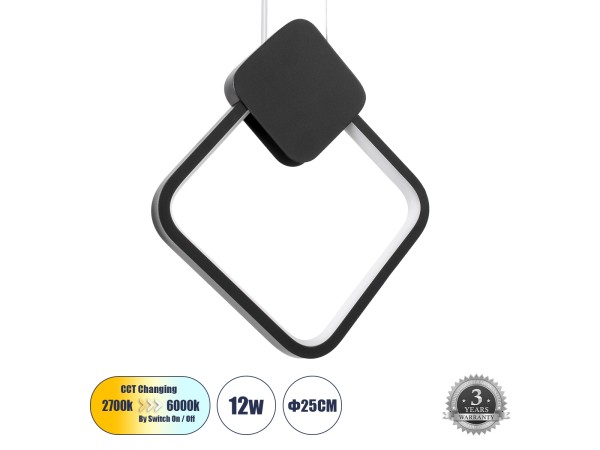 GLOBOSTAR® MARY 61082 Μοντέρνο Κρεμαστό Φωτιστικό Οροφής LED 12W 1440lm 300° AC 220-240V IP20 Ρυθμιζόμενο Λευκό CCT με On/Off 2700K/4500K/6000K - Lumileds SMD Chip - Μαύρο - Μ20 x Π2.3 x Υ28.5cm - 3 Χρόνια Εγγύηση GLOBOSTAR® MARY 61082 Μοντέρνο Κρεμαστό Φωτιστικό Οροφής LED 12W 1440lm 300° AC 220-240V IP20 Ρυθμιζόμενο Λευκό CCT με On/Off 2700K/4500K/6000K - Lumileds SMD Chip - Μαύρο - Μ20 x Π2.3 x Υ28.5cm - 3 Χρόνια Εγγύηση