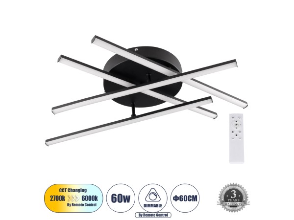 GLOBOSTAR® DRACO 61095 Μοντέρνο Φωτιστικό Οροφής LED 60W 7380lm 120° AC 220-240V IP20 Ρυθμιζόμενο Λευκό CCT με Χειριστήριο από 2700K έως 6000K Dimmable - Lumileds SMD Chip - Μαύρο Ματ - Μ60 x Π60 x Υ11cm - 3 Χρόνια Εγγύηση GLOBOSTAR® DRACO 61095 Μοντέρνο Φωτιστικό Οροφής LED 60W 7380lm 120° AC 220-240V IP20 Ρυθμιζόμενο Λευκό CCT με Χειριστήριο από 2700K έως 6000K Dimmable - Lumileds SMD Chip - Μαύρο Ματ - Μ60 x Π60 x Υ11cm - 3 Χρόνια Εγγύηση