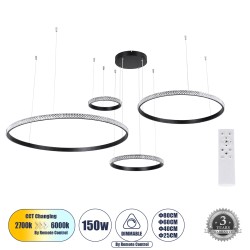 GLOBOSTAR® DIAMOND TETRA 61148 Μοντέρνο Κρεμαστό Φωτιστικό Οροφής LED 150W 15000lm 360° AC 220-240V IP20 Ρυθμιζόμενο Λευκό CCT με Χειριστήριο από 2700K έως 6000K Dimmable - Lumileds SMD Chip - Μαύρο Ματ - Μ150 x Π150 x Υ120cm - 3 Χρόνια Εγγύηση