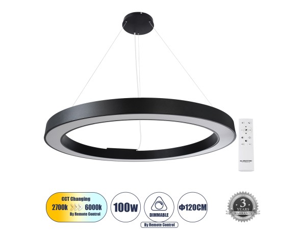 GLOBOSTAR® RA 61198 Μοντέρνο Κρεμαστό Φωτιστικό Οροφής LED 100W 11020lm 120° AC 220-240V IP20 Ρυθμιζόμενο Λευκό CCT με Χειριστήριο από 2700K έως 6000K Dimmable - Lumileds SMD Chip - Μαύρο Ματ - Μ120 x Π120 x Υ8cm - 3 Χρόνια Εγγύηση GLOBOSTAR® RA 61198 Μοντέρνο Κρεμαστό Φωτιστικό Οροφής LED 100W 11020lm 120° AC 220-240V IP20 Ρυθμιζόμενο Λευκό CCT με Χειριστήριο από 2700K έως 6000K Dimmable - Lumileds SMD Chip - Μαύρο Ματ - Μ120 x Π120 x Υ8cm - 3 Χρόνια Εγγύηση