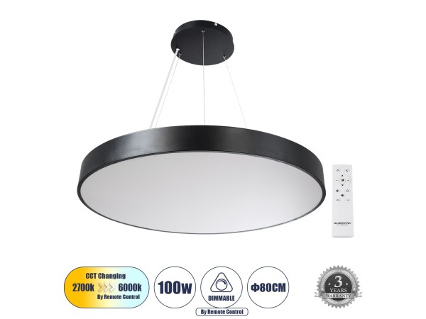 GLOBOSTAR® BURTON 61204 Μοντέρνο Κρεμαστό Φωτιστικό Οροφής LED 100W 11020lm 120° AC 220-240V IP20 Ρυθμιζόμενο Λευκό CCT με Χειριστήριο από 2700K έως 6000K Dimmable - Lumileds SMD Chip - Μαύρο Ματ - Μ80 x Π80 x Υ8cm - 3 Χρόνια Εγγύηση GLOBOSTAR® BURTON 61204 Μοντέρνο Κρεμαστό Φωτιστικό Οροφής LED 100W 11020lm 120° AC 220-240V IP20 Ρυθμιζόμενο Λευκό CCT με Χειριστήριο από 2700K έως 6000K Dimmable - Lumileds SMD Chip - Μαύρο Ματ - Μ80 x Π80 x Υ8cm - 3 Χρόνια Εγγύηση