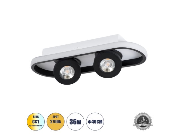 GLOBOSTAR® NESPO 61212 Μοντέρνο Φωτιστικό Οροφής LED 36W 4032lm 360° & 45° AC 220-240V IP20 Ρυθμιζόμενο Λευκό CCT με On/Off 2700K/4500K/6000K - Lumileds SMD Chip - Μαύρο Ματ - Μ40 x Π13 x Υ6.5cm - 3 Χρόνια Εγγύηση GLOBOSTAR® NESPO 61212 Μοντέρνο Φωτιστικό Οροφής LED 36W 4032lm 360° & 45° AC 220-240V IP20 Ρυθμιζόμενο Λευκό CCT με On/Off 2700K/4500K/6000K - Lumileds SMD Chip - Μαύρο Ματ - Μ40 x Π13 x Υ6.5cm - 3 Χρόνια Εγγύηση