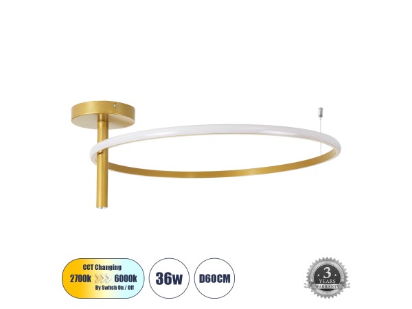 GLOBOSTAR® VERONA 61225 Μοντέρνο Φωτιστικό Οροφής LED 36W 4032lm 360° AC 220-240V IP20 Ρυθμιζόμενο Λευκό CCT με On/Off 2700K/4500K/6000K - Lumileds SMD Chip - Χρυσό Βούρτσας - Μ60 x Π60 x Υ23cm - 3 Χρόνια Εγγύηση GLOBOSTAR® VERONA 61225 Μοντέρνο Φωτιστικό Οροφής LED 36W 4032lm 360° AC 220-240V IP20 Ρυθμιζόμενο Λευκό CCT με On/Off 2700K/4500K/6000K - Lumileds SMD Chip - Χρυσό Βούρτσας - Μ60 x Π60 x Υ23cm - 3 Χρόνια Εγγύηση