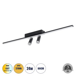GLOBOSTAR® BARETTI 61226 Μοντέρνο Φωτιστικό Οροφής LED 24W 2688lm 160° & 45° AC 220-240V IP20 Ρυθμιζόμενο Λευκό CCT με On/Off 2700K/4500K/6000K - Lumileds SMD Chip - Μαύρο Ματ - Μ80 x Π5 x Υ15cm - 3 Χρόνια Εγγύηση