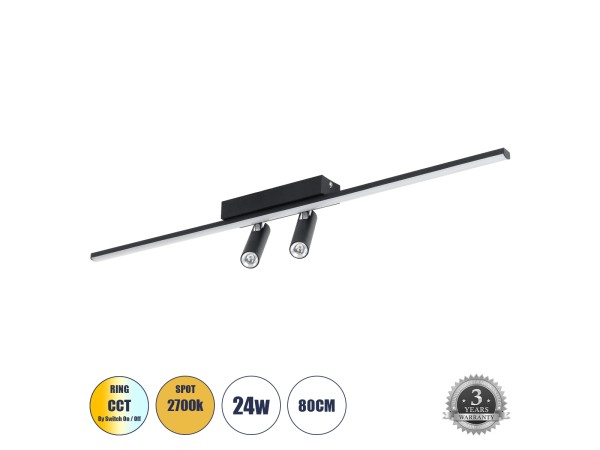 GLOBOSTAR® BARETTI 61226 Μοντέρνο Φωτιστικό Οροφής LED 24W 2688lm 160° & 45° AC 220-240V IP20 Ρυθμιζόμενο Λευκό CCT με On/Off 2700K/4500K/6000K - Lumileds SMD Chip - Μαύρο Ματ - Μ80 x Π5 x Υ15cm - 3 Χρόνια Εγγύηση GLOBOSTAR® BARETTI 61226 Μοντέρνο Φωτιστικό Οροφής LED 24W 2688lm 160° & 45° AC 220-240V IP20 Ρυθμιζόμενο Λευκό CCT με On/Off 2700K/4500K/6000K - Lumileds SMD Chip - Μαύρο Ματ - Μ80 x Π5 x Υ15cm - 3 Χρόνια Εγγύηση