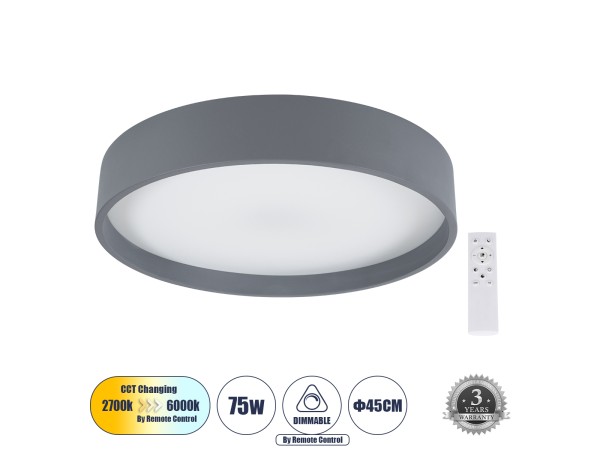 GLOBOSTAR® NARNIA 61258 Μοντέρνο Φωτιστικό Οροφής LED 75W 8625lm 120° AC 220-240V IP20 Ρυθμιζόμενο Λευκό CCT με Χειριστήριο από 2700K έως 6000K Dimmable - Lumileds SMD Chip - Γκρι Ανθρακί Ματ - Μ45 x Π45 x Υ8cm - 3 Χρόνια Εγγύηση GLOBOSTAR® NARNIA 61258 Μοντέρνο Φωτιστικό Οροφής LED 75W 8625lm 120° AC 220-240V IP20 Ρυθμιζόμενο Λευκό CCT με Χειριστήριο από 2700K έως 6000K Dimmable - Lumileds SMD Chip - Γκρι Ανθρακί Ματ - Μ45 x Π45 x Υ8cm - 3 Χρόνια Εγγύηση