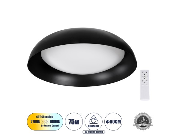 GLOBOSTAR® ANATOLIA 61264 Μοντέρνο Φωτιστικό Οροφής LED 75W 8625lm 120° AC 220-240V IP20 Ρυθμιζόμενο Λευκό CCT με Χειριστήριο από 2700K έως 6000K Dimmable - Lumileds SMD Chip - Μαύρο Ματ - Μ60 x Π60 x Υ13cm - 3 Χρόνια Εγγύηση GLOBOSTAR® ANATOLIA 61264 Μοντέρνο Φωτιστικό Οροφής LED 75W 8625lm 120° AC 220-240V IP20 Ρυθμιζόμενο Λευκό CCT με Χειριστήριο από 2700K έως 6000K Dimmable - Lumileds SMD Chip - Μαύρο Ματ - Μ60 x Π60 x Υ13cm - 3 Χρόνια Εγγύηση
