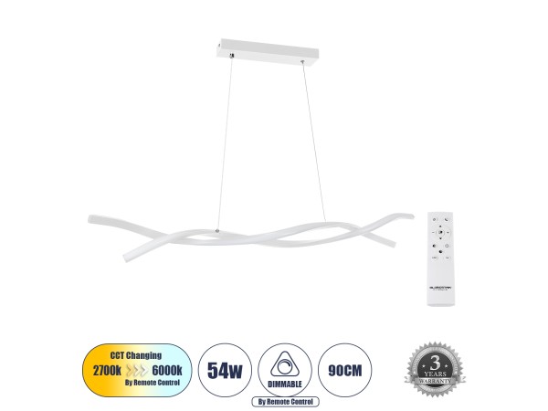 GLOBOSTAR® MORALES 61276 Μοντέρνο Κρεμαστό Φωτιστικό Οροφής LED 54W 6048lm 300° AC 220-240V IP20 Ρυθμιζόμενο Λευκό CCT με Χειριστήριο από 2700K έως 6000K Dimmable - Lumileds SMD Chip - Λευκό Ματ - Μ90 x Π14 x Υ14cm - 3 Χρόνια Εγγύηση GLOBOSTAR® MORALES 61276 Μοντέρνο Κρεμαστό Φωτιστικό Οροφής LED 54W 6048lm 300° AC 220-240V IP20 Ρυθμιζόμενο Λευκό CCT με Χειριστήριο από 2700K έως 6000K Dimmable - Lumileds SMD Chip - Λευκό Ματ - Μ90 x Π14 x Υ14cm - 3 Χρόνια Εγγύηση