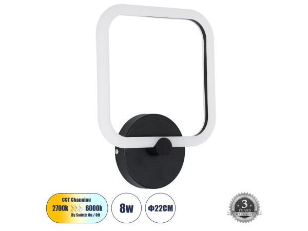 GLOBOSTAR® ELIZA 61343 Μοντέρνο Φωτιστικό Τοίχου - Απλίκα LED 8W 960lm 360° AC 220-240V IP20 Ρυθμιζόμενο Λευκό CCT με On/Off 2700K/4500K/6000K - Lumileds SMD Chip - Μαύρο Ματ - Μ22 x Π5 x Υ28.5cm - 3 Χρόνια Εγγύηση GLOBOSTAR® ELIZA 61343 Μοντέρνο Φωτιστικό Τοίχου - Απλίκα LED 8W 960lm 360° AC 220-240V IP20 Ρυθμιζόμενο Λευκό CCT με On/Off 2700K/4500K/6000K - Lumileds SMD Chip - Μαύρο Ματ - Μ22 x Π5 x Υ28.5cm - 3 Χρόνια Εγγύηση
