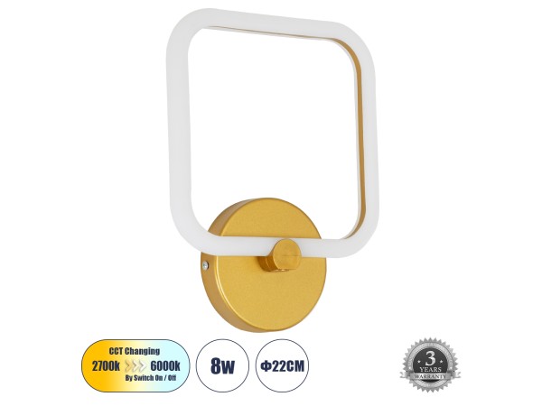 GLOBOSTAR® ELIZA 61344 Μοντέρνο Φωτιστικό Τοίχου - Απλίκα LED 8W 960lm 360° AC 220-240V IP20 Ρυθμιζόμενο Λευκό CCT με On/Off 2700K/4500K/6000K - Lumileds SMD Chip - Χρυσό - Μ22 x Π5 x Υ28.5cm - 3 Χρόνια Εγγύηση GLOBOSTAR® ELIZA 61344 Μοντέρνο Φωτιστικό Τοίχου - Απλίκα LED 8W 960lm 360° AC 220-240V IP20 Ρυθμιζόμενο Λευκό CCT με On/Off 2700K/4500K/6000K - Lumileds SMD Chip - Χρυσό - Μ22 x Π5 x Υ28.5cm - 3 Χρόνια Εγγύηση