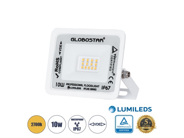 GLOBOSTAR® ATLAS 61406 Προβολέας LED 10W 1150lm 120° AC 220-240V Αδιάβροχο IP67 Θερμό Λευκό 2700K - Lumileds SMD Chip - TÜV Rheinland Certified - Λευκό Ματ - Μ10 x Π2 x Υ8cm - 5 Χρόνια Εγγύηση GLOBOSTAR® ATLAS 61406 Προβολέας LED 10W 1150lm 120° AC 220-240V Αδιάβροχο IP67 Θερμό Λευκό 2700K - Lumileds SMD Chip - TÜV Rheinland Certified - Λευκό Ματ - Μ10 x Π2 x Υ8cm - 5 Χρόνια Εγγύηση