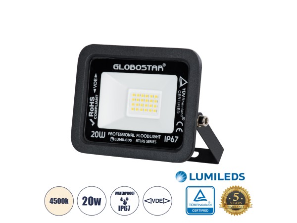 GLOBOSTAR® ATLAS 61411 Προβολέας LED 20W 2400lm 120° AC 220-240V Αδιάβροχο IP67 Φυσικό Λευκό 4500K - Lumileds SMD Chip - TÜV Rheinland Certified - Μαύρο Ματ - Μ12 x Π2.5 x Υ9.5cm - 5 Χρόνια Εγγύηση GLOBOSTAR® ATLAS 61411 Προβολέας LED 20W 2400lm 120° AC 220-240V Αδιάβροχο IP67 Φυσικό Λευκό 4500K - Lumileds SMD Chip - TÜV Rheinland Certified - Μαύρο Ματ - Μ12 x Π2.5 x Υ9.5cm - 5 Χρόνια Εγγύηση