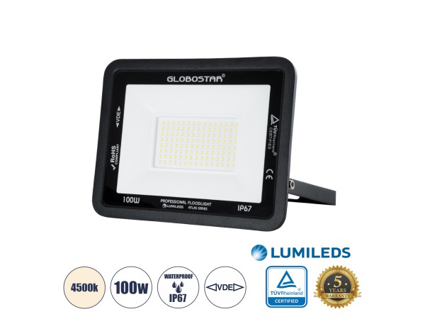GLOBOSTAR® ATLAS 61426 Προβολέας LED 100W 12000lm 120° AC 220-240V Αδιάβροχο IP67 Φυσικό Λευκό 4500K - Lumileds SMD Chip - TÜV Rheinland Certified - Μαύρο Ματ - Μ27 x Π4 x Υ21cm - 5 Χρόνια Εγγύηση GLOBOSTAR® ATLAS 61426 Προβολέας LED 100W 12000lm 120° AC 220-240V Αδιάβροχο IP67 Φυσικό Λευκό 4500K - Lumileds SMD Chip - TÜV Rheinland Certified - Μαύρο Ματ - Μ27 x Π4 x Υ21cm - 5 Χρόνια Εγγύηση