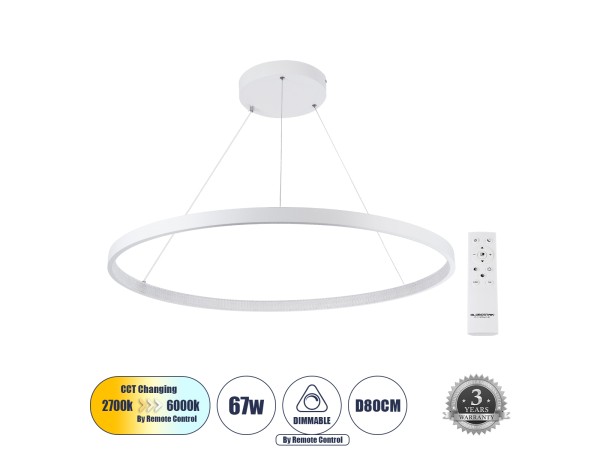 GLOBOSTAR® DIAMOND 61521 Μοντέρνο Κρεμαστό Φωτιστικό Οροφής LED 67W 7504lm 360° AC 220-240V IP20 Ρυθμιζόμενο Λευκό CCT με Χειριστήριο από 2700K έως 6000K Dimmable - Lumileds SMD Chip - Λευκό Ματ - Μ80 x Π80 x Υ110cm - 3 Χρόνια Εγγύηση GLOBOSTAR® DIAMOND 61521 Μοντέρνο Κρεμαστό Φωτιστικό Οροφής LED 67W 7504lm 360° AC 220-240V IP20 Ρυθμιζόμενο Λευκό CCT με Χειριστήριο από 2700K έως 6000K Dimmable - Lumileds SMD Chip - Λευκό Ματ - Μ80 x Π80 x Υ110cm - 3 Χρόνια Εγγύηση