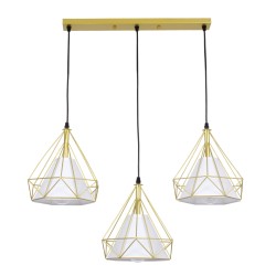 GLOBOSTAR® EIFFEL 61571 Vintage Κρεμαστό Φωτιστικό Οροφής με Ντουί 3 x E27 AC 220-240V IP20 - Χρυσό & Λευκό - Μ68 x Π25 x Υ130cm