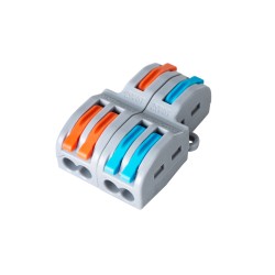 GLOBOSTAR® FAST-CONNECT 69913 Διπλή σε Τετραπλή Κλέμα Ταχείας Σύνδεσης & Διακλάδωσης Καλωδίων - 2 x Είσοδοι & 4 x Έξοδοι με Συμβατή Διατομή Καλωδίων 0.08mm² έως 2.5mm² - 250V/4KV 32A Max IP20 - Γκρι με Πορτοκαλί & Μπλε - Μ2.6 x Π4 x Υ1.5cm - Πακέτο 5 Τεμα