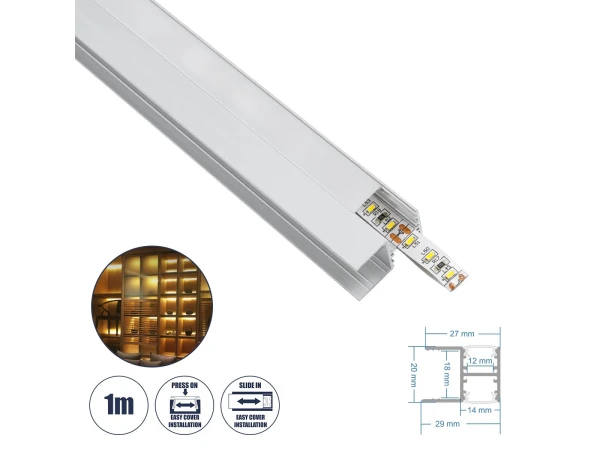 GLOBOSTAR® ALP-R-SHELF DODA 70814-1M Χωνευτό Προφίλ Αλουμινίου Ειδικό για Φωτισμό Ραφιού 18mm με Λευκό Γαλακτερό Πατητό Κάλυμμα για Ταινίες LED IP20 - Ασημί & Λευκό - Μ100 x Π1.5 x Υ2cm GLOBOSTAR® ALP-R-SHELF DODA 70814-1M Χωνευτό Προφίλ Αλουμινίου Ειδικό για Φωτισμό Ραφιού 18mm με Λευκό Γαλακτερό Πατητό Κάλυμμα για Ταινίες LED IP20 - Ασημί & Λευκό - Μ100 x Π1.5 x Υ2cm
