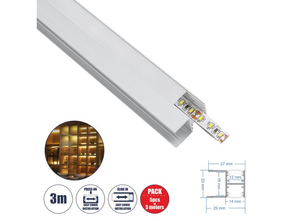 GLOBOSTAR® ALP-R-SHELF DODA 70814-3M Χωνευτό Προφίλ Αλουμινίου Ειδικό για Φωτισμό Ραφιού 18mm με Λευκό Γαλακτερό Πατητό Κάλυμμα για Ταινίες LED IP20 - Ασημί & Λευκό- Μ300 x Π1.5 x Υ2cm - Πακέτο 5 Τεμαχίων GLOBOSTAR® ALP-R-SHELF DODA 70814-3M Χωνευτό Προφίλ Αλουμινίου Ειδικό για Φωτισμό Ραφιού 18mm με Λευκό Γαλακτερό Πατητό Κάλυμμα για Ταινίες LED IP20 - Ασημί & Λευκό- Μ300 x Π1.5 x Υ2cm - Πακέτο 5 Τεμαχίων
