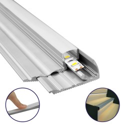 GLOBOSTAR® ALP-STEP-GRIP STAIR 70823-3M Επιφανειακό Προφίλ Αλουμινίου Ειδικό για Φωτισμό Σκαλοπατιού με Λευκό Γαλακτερό Πατητό Κάλυμμα για Ταινίες LED IP20 - Ασημί & Λευκό - Μ300 x Π6 x Υ2.1cm