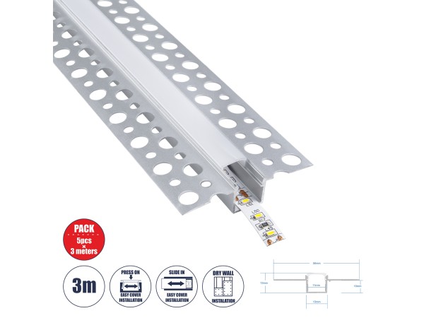 GLOBOSTAR® ALP-PLASTERIN GYPSO 70838-3M Χωνευτό Προφίλ Αλουμινίου Ειδικό για Γυψοσανίδα με Λευκό Γαλακτερό Πατητό Κάλυμμα για Ταινίες LED IP20 - Ασημί & Λευκό - Μ300 x Π5.6 x Υ1.5cm - Πακέτο 5 Τεμαχίων GLOBOSTAR® ALP-PLASTERIN GYPSO 70838-3M Χωνευτό Προφίλ Αλουμινίου Ειδικό για Γυψοσανίδα με Λευκό Γαλακτερό Πατητό Κάλυμμα για Ταινίες LED IP20 - Ασημί & Λευκό - Μ300 x Π5.6 x Υ1.5cm - Πακέτο 5 Τεμαχίων