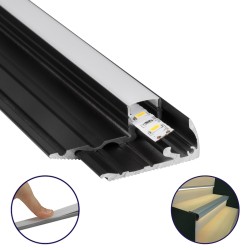 GLOBOSTAR® ALP-STEP-GRIP STAIR 70841-2M Επιφανειακό Προφίλ Αλουμινίου Ειδικό για Φωτισμό Σκαλοπατιού με Λευκό Γαλακτερό Πατητό Κάλυμμα για Ταινίες LED IP20 - Μαύρο & Λευκό - Μ200 x Π6 x Υ2.1cm