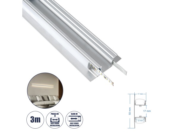 GLOBOSTAR® ALP-WALL-UPDOWN CONCEALED 70844-3M Επιφανειακό Προφίλ Αλουμινίου Ειδικό για Δημιουργία Κρυφού Φωτισμού Up & Down με Λευκό Γαλακτερό Πατητό Κάλυμμα για Ταινίες LED IP20 - Ασημί & Λευκό - Μ300 x Π5 x Υ1.7cm GLOBOSTAR® ALP-WALL-UPDOWN CONCEALED 70844-3M Επιφανειακό Προφίλ Αλουμινίου Ειδικό για Δημιουργία Κρυφού Φωτισμού Up & Down με Λευκό Γαλακτερό Πατητό Κάλυμμα για Ταινίες LED IP20 - Ασημί & Λευκό - Μ300 x Π5 x Υ1.7cm