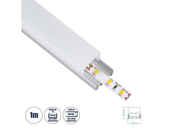 GLOBOSTAR® ALP-LINEAR GLOA 70847-1M Επιφανειακό & Κρεμαστό Προφίλ Αλουμινίου με Λευκό Γαλακτερό Πατητό Κάλυμμα για Ταινίες LED IP20 - Ασημί & Λευκό - Μ100 x Π2.6 x Υ2.3cm GLOBOSTAR® ALP-LINEAR GLOA 70847-1M Επιφανειακό & Κρεμαστό Προφίλ Αλουμινίου με Λευκό Γαλακτερό Πατητό Κάλυμμα για Ταινίες LED IP20 - Ασημί & Λευκό - Μ100 x Π2.6 x Υ2.3cm