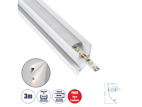GloboStar® SURFACE-PROFILE 70858-3M Προφίλ Αλουμινίου - Βάση & Ψύκτρα Ταινίας LED με Λευκό Γαλακτερό Κάλυμμα - Επιφανειακή Χρήση Δημιουργίας Κρυφού Φωτισμού - Πατητό Κάλυμμα - Λευκό - 3 Μέτρα - Πακέτο 5 Τεμαχίων - Μ300 x Π1.7 x Υ4.2cm GloboStar® SURFACE-PROFILE 70858-3M Προφίλ Αλουμινίου - Βάση & Ψύκτρα Ταινίας LED με Λευκό Γαλακτερό Κάλυμμα - Επιφανειακή Χρήση Δημιουργίας Κρυφού Φωτισμού - Πατητό Κάλυμμα - Λευκό - 3 Μέτρα - Πακέτο 5 Τεμαχίων - Μ300 x Π1.7 x Υ4.2cm
