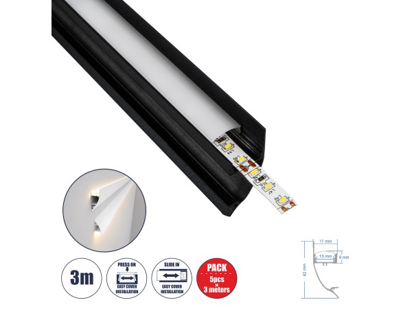 GloboStar® SURFACE-PROFILE 70859-3M Προφίλ Αλουμινίου - Βάση & Ψύκτρα Ταινίας LED με Λευκό Γαλακτερό Κάλυμμα - Επιφανειακή Χρήση Δημιουργίας Κρυφού Φωτισμού - Πατητό Κάλυμμα - Μαύρο - 3 Μέτρα - Πακέτο 5 Τεμαχίων - Μ300 x Π1.7 x Υ4.2cm GloboStar® SURFACE-PROFILE 70859-3M Προφίλ Αλουμινίου - Βάση & Ψύκτρα Ταινίας LED με Λευκό Γαλακτερό Κάλυμμα - Επιφανειακή Χρήση Δημιουργίας Κρυφού Φωτισμού - Πατητό Κάλυμμα - Μαύρο - 3 Μέτρα - Πακέτο 5 Τεμαχίων - Μ300 x Π1.7 x Υ4.2cm