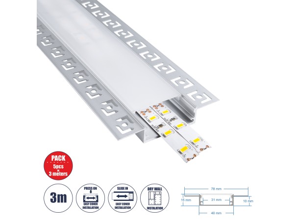 GLOBOSTAR® ALP-PLASTERIN GYPSO 70861-3M Χωνευτό Προφίλ Αλουμινίου Ειδικό για Γυψοσανίδα με Λευκό Γαλακτερό Πατητό Κάλυμμα για Ταινίες LED IP20 - Ασημί & Λευκό - Μ300 x Π7.8 x Υ1.4cm - Πακέτο 5 Τεμαχίων GLOBOSTAR® ALP-PLASTERIN GYPSO 70861-3M Χωνευτό Προφίλ Αλουμινίου Ειδικό για Γυψοσανίδα με Λευκό Γαλακτερό Πατητό Κάλυμμα για Ταινίες LED IP20 - Ασημί & Λευκό - Μ300 x Π7.8 x Υ1.4cm - Πακέτο 5 Τεμαχίων
