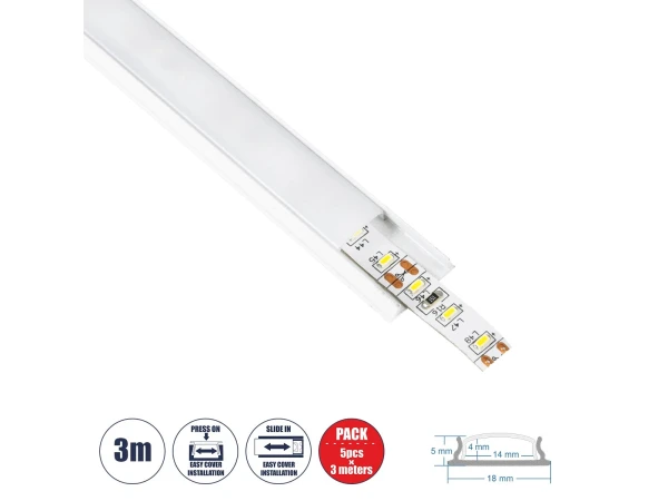 GloboStar® CURVED-PROFILE 70863-3M Προφίλ Αλουμινίου - Βάση & Ψύκτρα Ταινίας LED με Λευκό Γαλακτερό Κάλυμμα - Επιφανειακή Χρήση - Εύκαμπτο με Δυνατότητα Κυρτής Τοποθέτησης - Πατητό Κάλυμμα - Λευκό - 3 Μέτρα - Πακέτο 5 Τεμαχίων - Μ300 x Π1.8 x Υ0.5cm