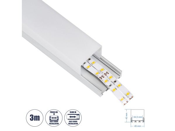 GloboStar® SURFACEPENDANT-PROFILE 70864-3M Προφίλ Αλουμινίου - Βάση & Ψύκτρα Ταινίας LED με Λευκό Γαλακτερό Κάλυμμα - Επιφανειακή & Κρεμαστή Χρήση - Πατητό Κάλυμμα - Ασημί - 3 Μέτρα - Μ300 x Π4.5 x Υ4.2cm