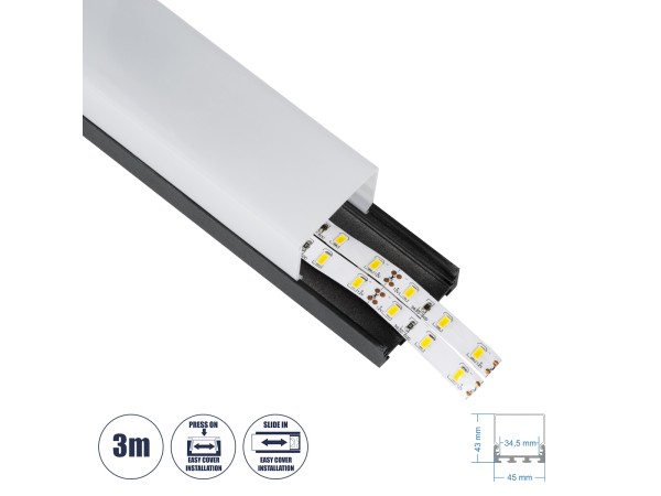 GloboStar® SURFACEPENDANT-PROFILE 70866-3M Προφίλ Αλουμινίου - Βάση & Ψύκτρα Ταινίας LED με Λευκό Γαλακτερό Κάλυμμα - Επιφανειακή & Κρεμαστή Χρήση - Πατητό Κάλυμμα - Μαύρο - 3 Μέτρα - Μ300 x Π4.5 x Υ4.2cm GloboStar® SURFACEPENDANT-PROFILE 70866-3M Προφίλ Αλουμινίου - Βάση & Ψύκτρα Ταινίας LED με Λευκό Γαλακτερό Κάλυμμα - Επιφανειακή & Κρεμαστή Χρήση - Πατητό Κάλυμμα - Μαύρο - 3 Μέτρα - Μ300 x Π4.5 x Υ4.2cm