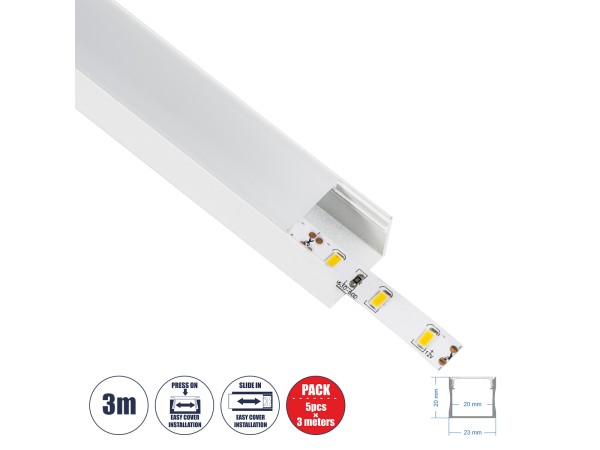 GloboStar® SURFACE-PROFILE 70868-3M Προφίλ Αλουμινίου - Βάση & Ψύκτρα Ταινίας LED με Λευκό Γαλακτερό Κάλυμμα - Επιφανειακή Χρήση - Πατητό Κάλυμμα - Λευκό - 3 Μέτρα - Πακέτο 5 Τεμαχίων - Μ300 x Π2.3 x Υ2cm GloboStar® SURFACE-PROFILE 70868-3M Προφίλ Αλουμινίου - Βάση & Ψύκτρα Ταινίας LED με Λευκό Γαλακτερό Κάλυμμα - Επιφανειακή Χρήση - Πατητό Κάλυμμα - Λευκό - 3 Μέτρα - Πακέτο 5 Τεμαχίων - Μ300 x Π2.3 x Υ2cm