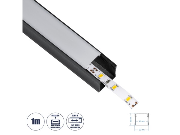 GloboStar® SURFACE-PROFILE 70869-1M Προφίλ Αλουμινίου - Βάση & Ψύκτρα Ταινίας LED με Λευκό Γαλακτερό Κάλυμμα - Επιφανειακή Χρήση - Πατητό Κάλυμμα - Μαύρο - 1 Μέτρο - Μ100 x Π2.3 x Υ2cm GloboStar® SURFACE-PROFILE 70869-1M Προφίλ Αλουμινίου - Βάση & Ψύκτρα Ταινίας LED με Λευκό Γαλακτερό Κάλυμμα - Επιφανειακή Χρήση - Πατητό Κάλυμμα - Μαύρο - 1 Μέτρο - Μ100 x Π2.3 x Υ2cm