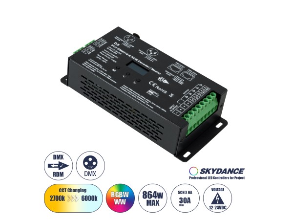 GloboStar® 71448 D5 SKYDANCE DC DMX & RDM Dimmer High Speed Controller / Decoder 5 Καναλιών DC 12-24V 5 x 6A 144W - Max 30A 864W - IP20 Μ17 x Π8 x Υ4cm - 5 Years Warranty GloboStar® 71448 D5 SKYDANCE DC DMX & RDM Dimmer High Speed Controller / Decoder 5 Καναλιών DC 12-24V 5 x 6A 144W - Max 30A 864W - IP20 Μ17 x Π8 x Υ4cm - 5 Years Warranty