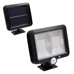 GLOBOSTAR® ZETA 71459 Προβολέας με Ανιχνευτή PIR / Αισθητήρα Κίνησης LED 20W 600lm 120° DC 5V με Φωτοβολταϊκό Panel 5V 1W & Επαναφορτιζόμενη Μπαταρία Li-ion 3.2V 2400mAh Αδιάβροχο IP65 Ψυχρό Λευκό 6000K - Sanan SMD Chip - Μαύρο - Μ15 x Π3.5 x Υ13cm - 2 Χρ