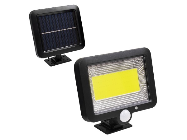 GLOBOSTAR® ZETA 71460 Προβολέας με Ανιχνευτή PIR / Αισθητήρα Κίνησης LED 20W 600lm 120° DC 5V με Φωτοβολταϊκό Panel 5V 1W & Επαναφορτιζόμενη Μπαταρία Li-ion 3.2V 2400mAh Αδιάβροχο IP65 Ψυχρό Λευκό 6000K - Sanan COB Chip - Μαύρο - Μ15 x Π3.5 x Υ13cm - 2 Χρ