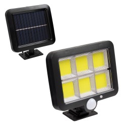 GLOBOSTAR® ZETA 71463 Προβολέας με Ανιχνευτή PIR / Αισθητήρα Κίνησης LED 20W 600lm 120° DC 5V με Φωτοβολταϊκό Panel 5V 1W & Επαναφορτιζόμενη Μπαταρία Li-ion 3.2V 2400mAh Αδιάβροχο IP65 Ψυχρό Λευκό 6000K - Sanan COB Chip - Μαύρο - Μ15 x Π3.5 x Υ13cm - 2 Χρ
